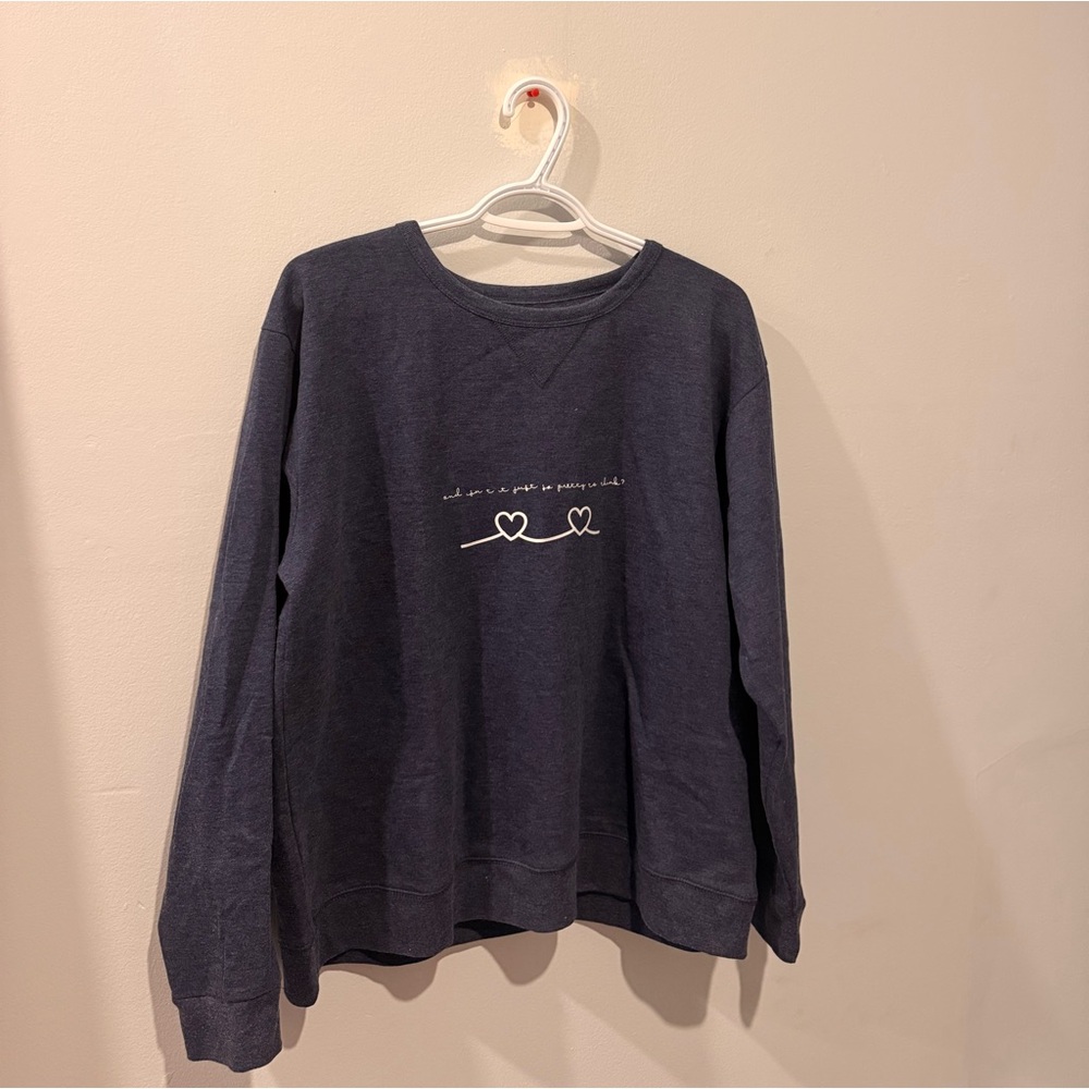 Hanes Invisible String Dark Blue Sweatshirt with Heart Design